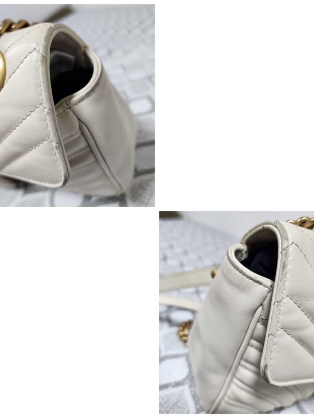 Authentic GUCCI Calfskin Matelasse Medium GG Marmont Shoulder Bag Cream - Picture 14 of 16